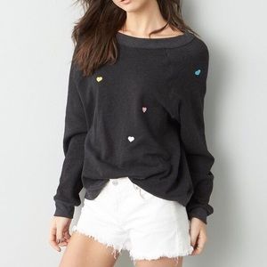 Wildfox Embroidered Multi-Color Hearts Sweatshirt